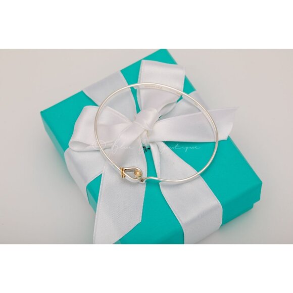 Tiffany & Co. Bracelet Vintage "Hook & Eye" Bangle 18K Gold & Sterling Silver 7” - Picture 6 of 8